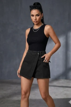 Black Wrap Style Skort with Utility Pocket