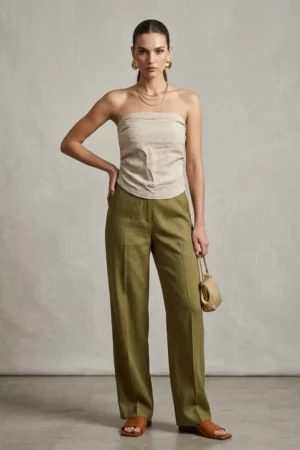 Beige Linen Strapless Tube Top